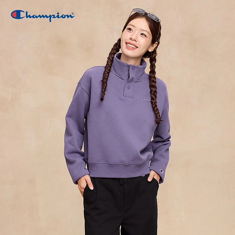 Champion【琥珀流光】冠军25秋冬加绒卫衣女复古校园立领U5CSWSW060