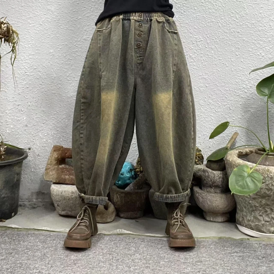 8839春炒蓝四纽扣炒色牛仔裤（长84臀围132脚口50