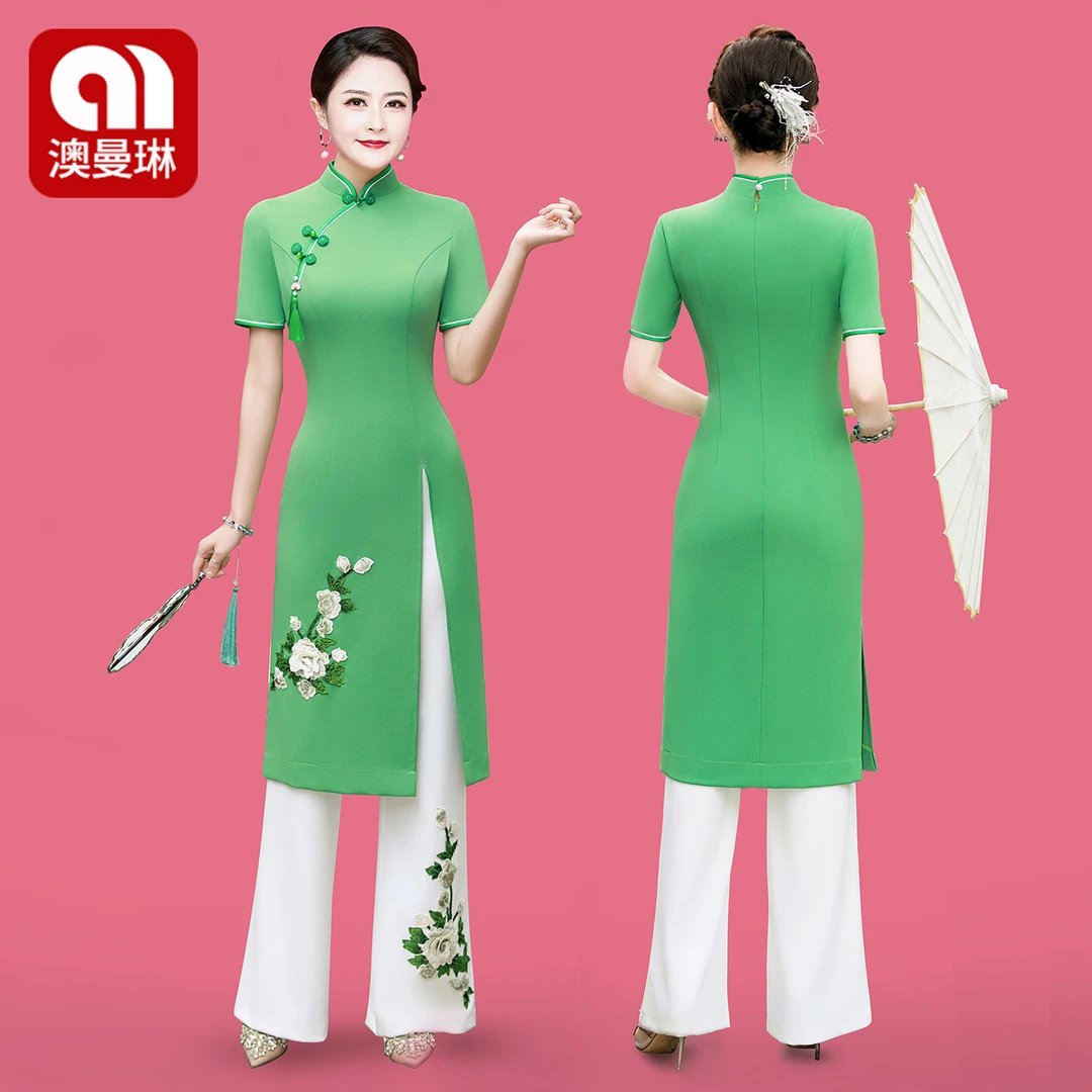 形体奥黛走秀旗袍练功服中国风套装高端气质舞蹈服妈妈团演出服女