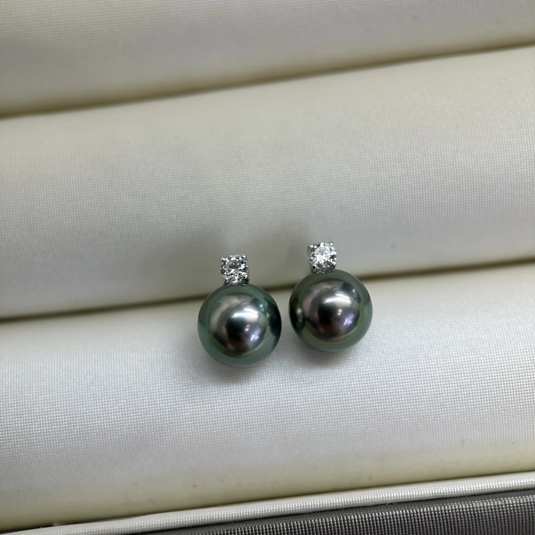 海水大溪地18k金配件 孔雀绿正圆无暇 点位8.8mm