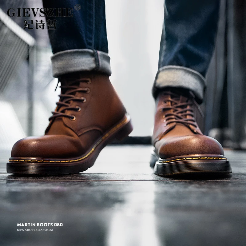 【轻奢时尚】纪诗哲马丁靴高帮英伦风复古男款高帮沙漠工装秋冬靴子