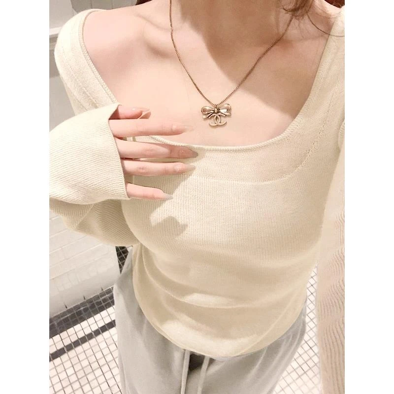 纯欲方领内搭针织打底衫女秋冬季20女女女士秋低领针织打底衫