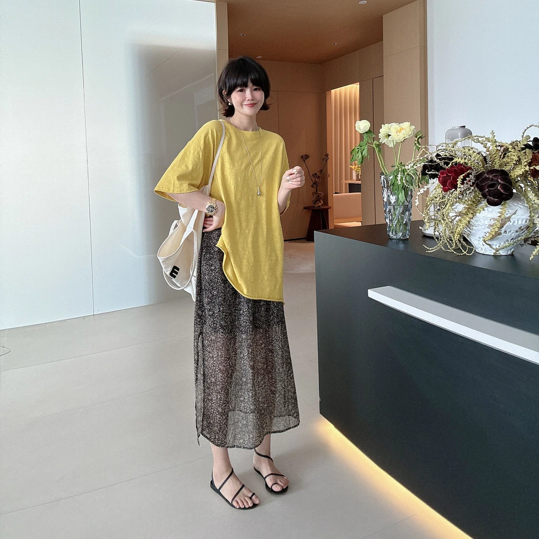 夏季高腰显瘦时尚气质百搭豹纹半身裙开叉裙