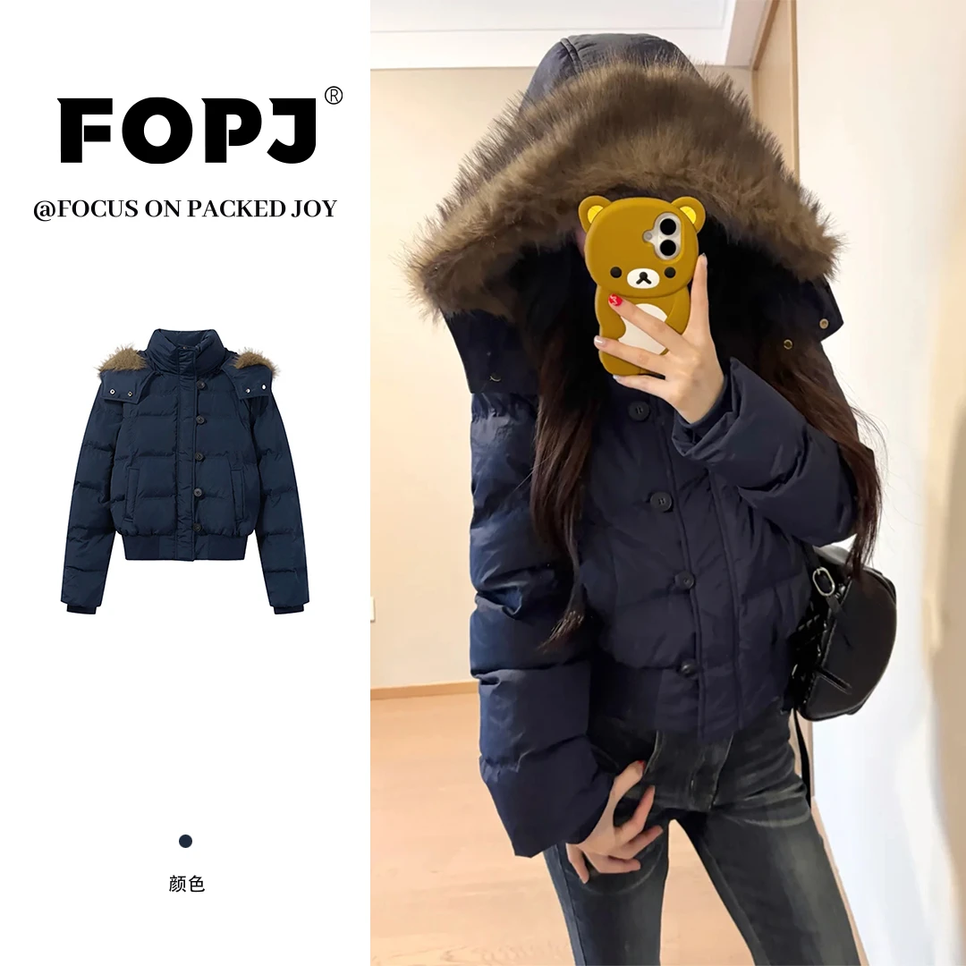 FOPJ韩版拉链短款小个子派克服冬季新款保暖毛领时尚潮流休闲外套