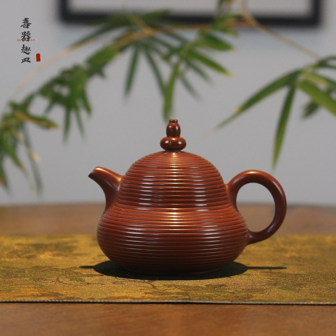 喜器趣皿 章思林-千线富贵壶 约100cc潮州朱泥全手工手拉壶泡茶壶