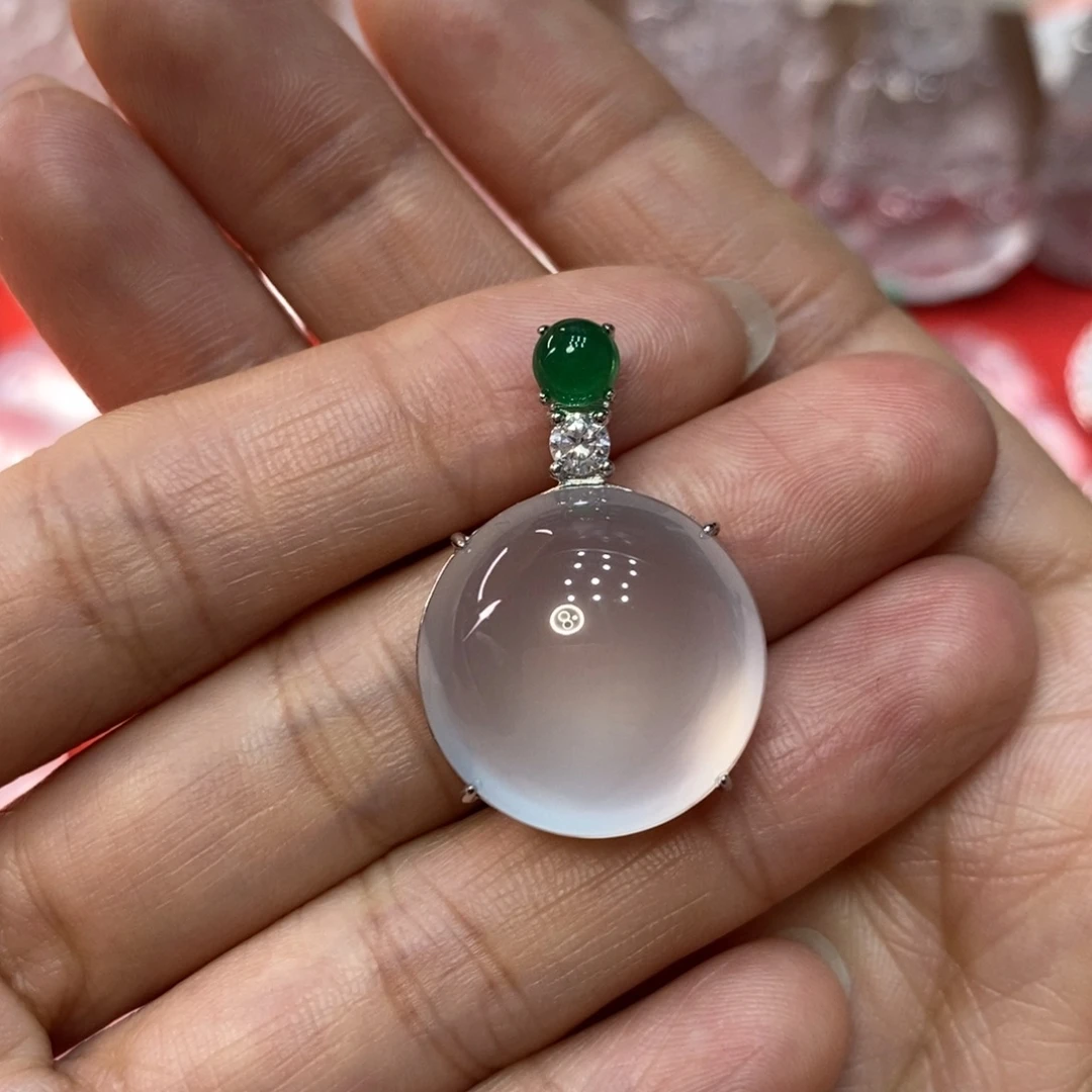 石英质玉银S925镶嵌吊坠