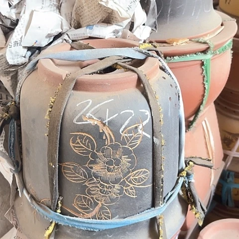 紫砂花盆金钟盆黑