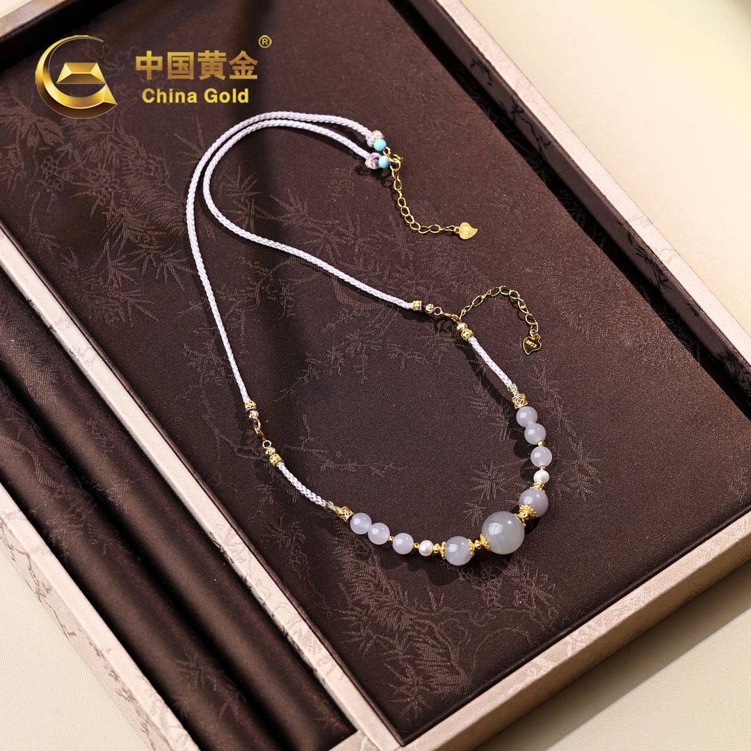 【中国黄金】S925银和田玉烟紫圆珠项链-X1453-臻