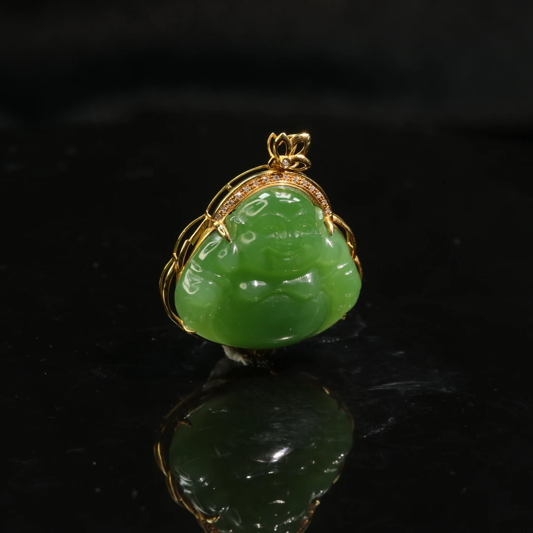9和田玉18k碧玉辣阳绿佛公/700490上海嘉禾拍卖