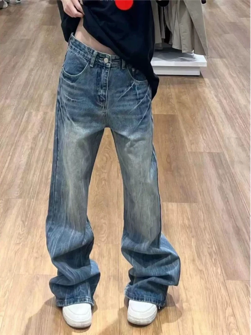 男女同款｜美式水洗闪电裂纹牛仔裤