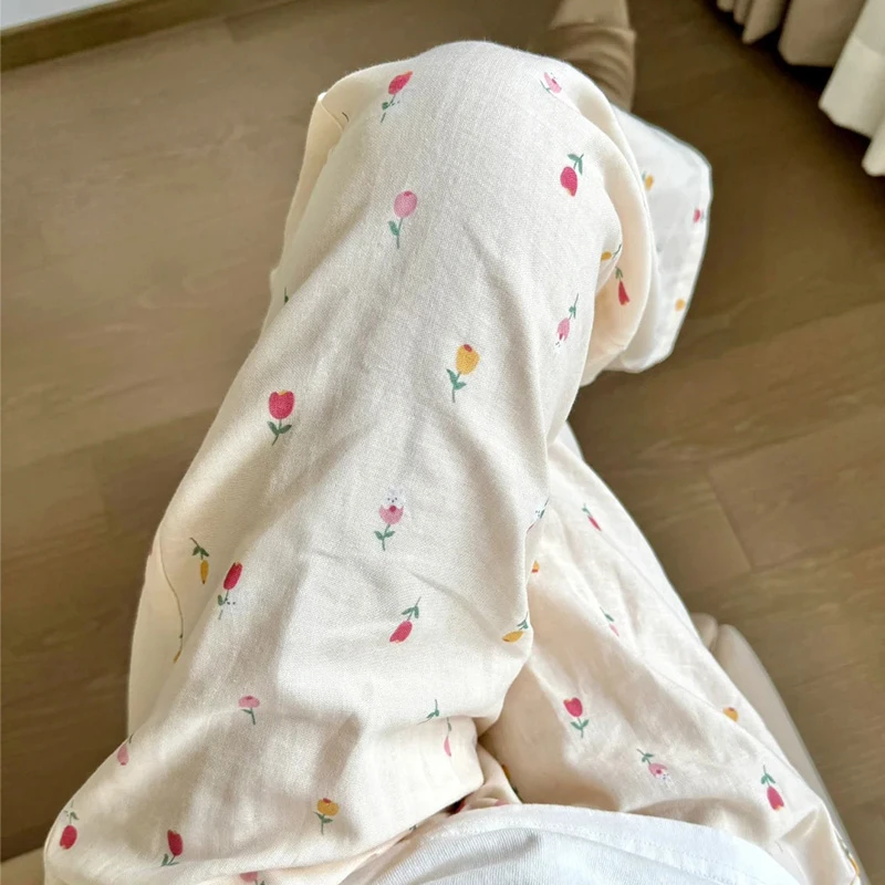 棉绸睡裤女秋冬季薄款家居长裤小碎花甜美可爱宽松大码棉绸裤子