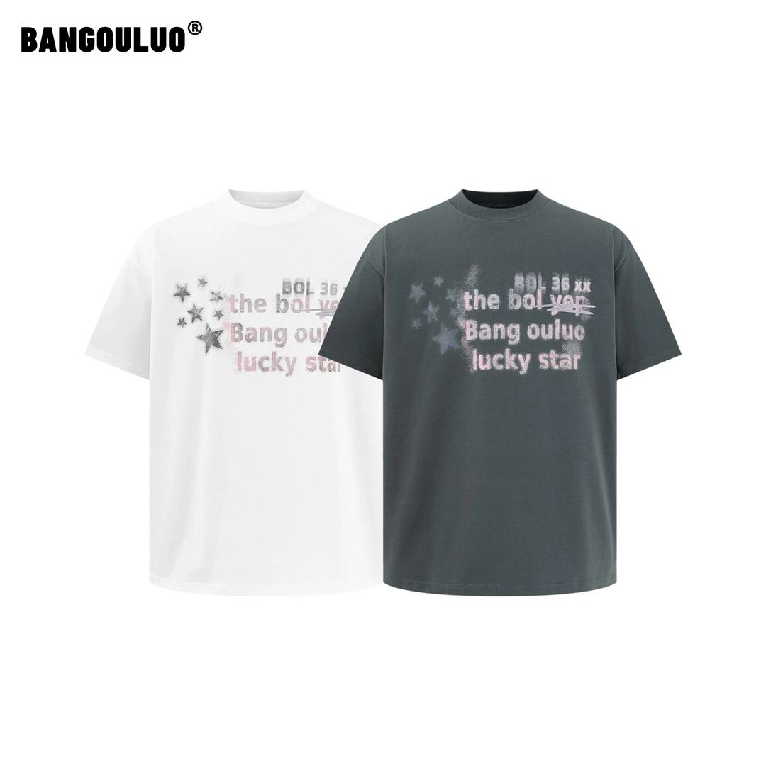 邦欧罗索罗娜街头失真星星图案圆领短袖百搭潮流夏季新款男女T恤
