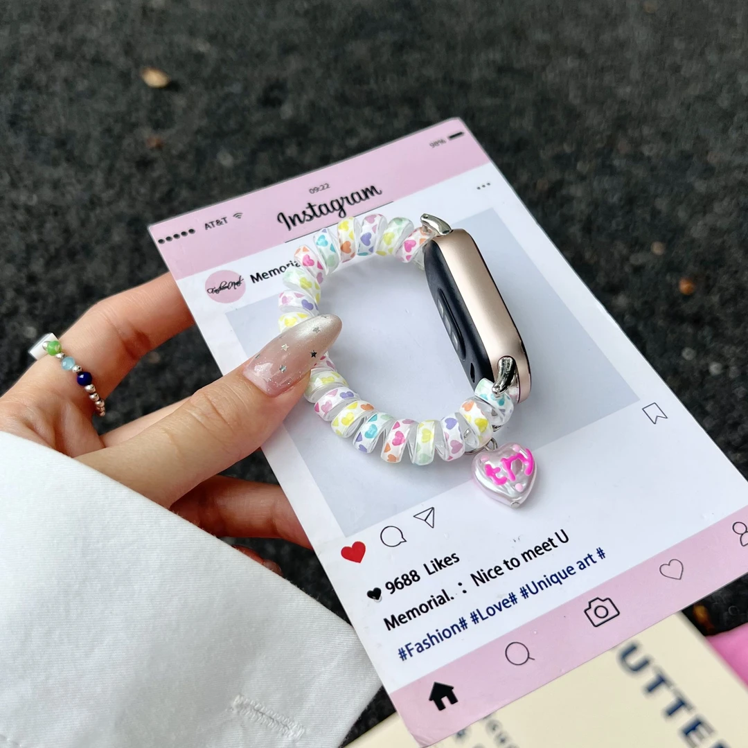 适用苹果手表iWatchS10表带S9可爱S8女生多彩SE电话绳6弹力S7夏天