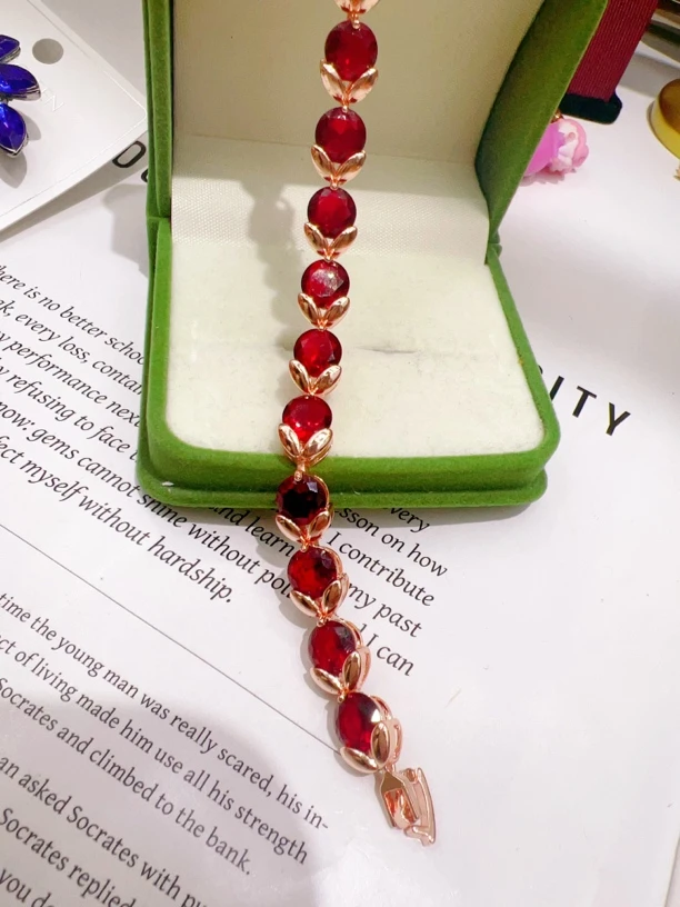 合金玻璃手链 红色手链金色百搭首饰饰品轻奢妈妈款bakqiraylik