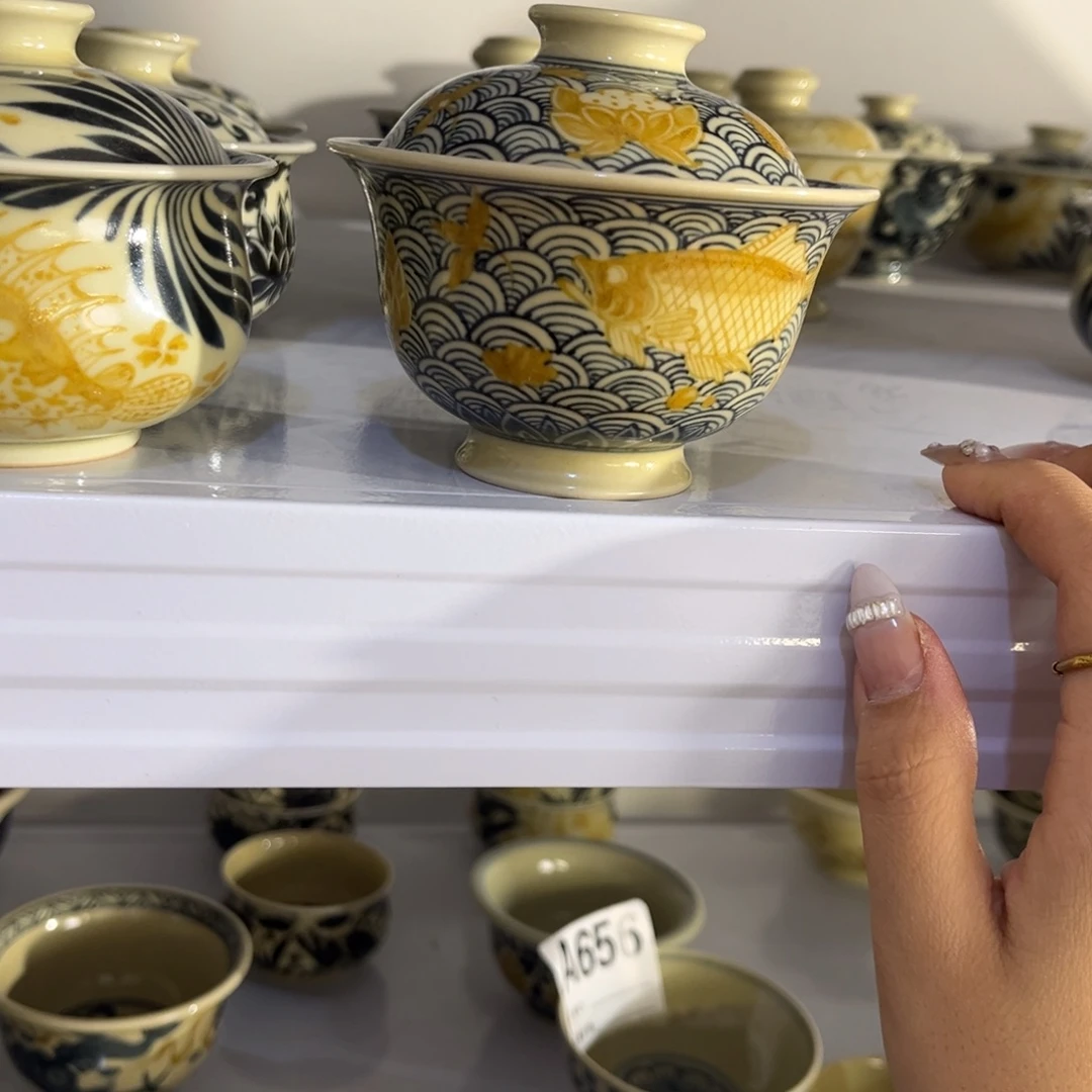 天***奶陶微瑕鱼盖碗盖碗