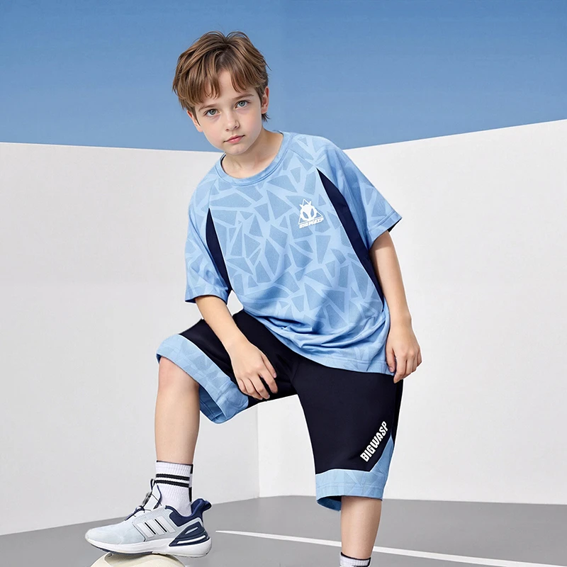 大黄蜂夏季男童运动套装2025新款网眼透气篮球服D7924261329AB