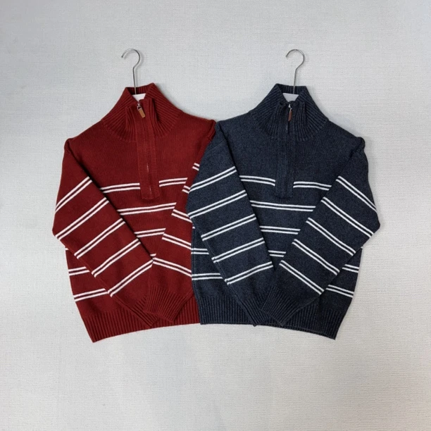 【四姐家】条纹半拉链高领长袖毛衣 3373