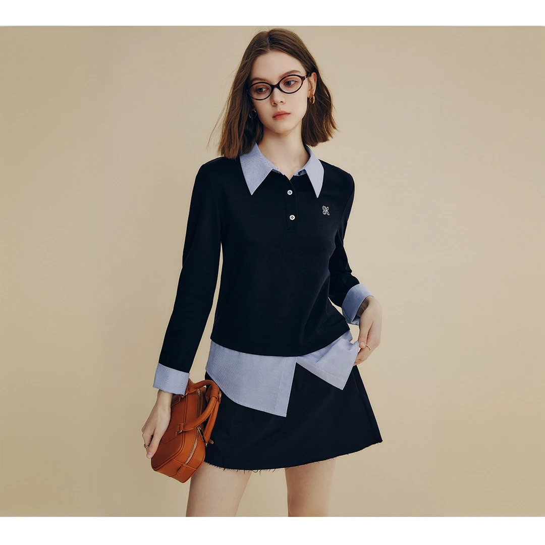 法曼萱miu系進口三醋酸格纹衬衫女小个子2025春新拼接假两件上衣