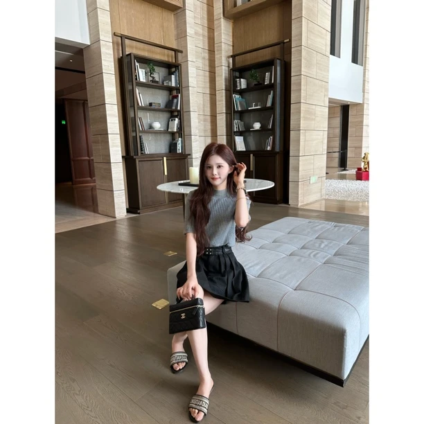 【SALE服饰】老钱风韩系辣妹短袖针织衫搭配秋季高腰花苞半身裙