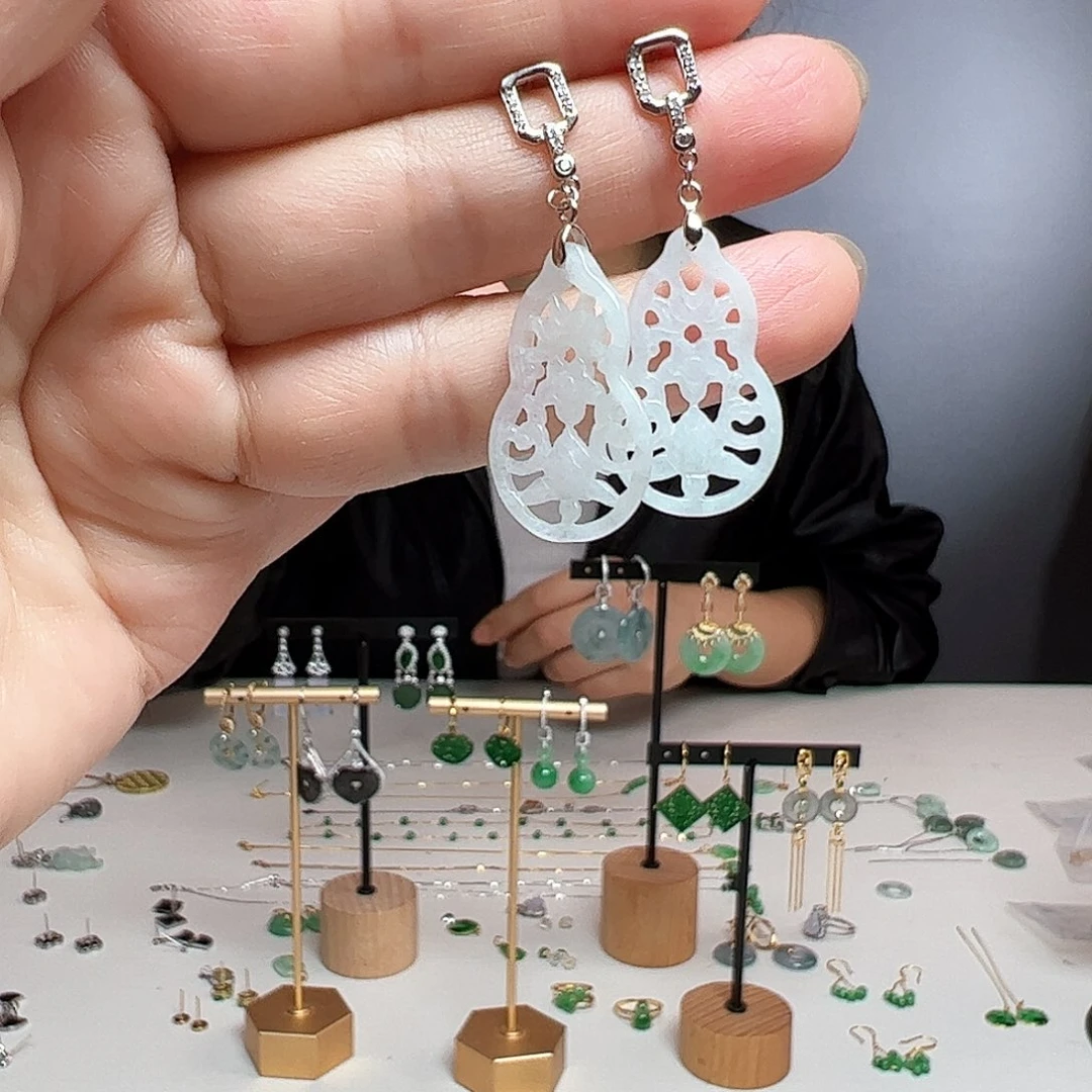 翡翠银S925镶嵌耳饰天然翡翠