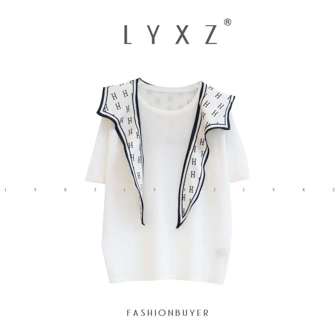 LYXZ x 大小与【周末存档】夏季新款丝巾披肩圆领针织短袖77819
