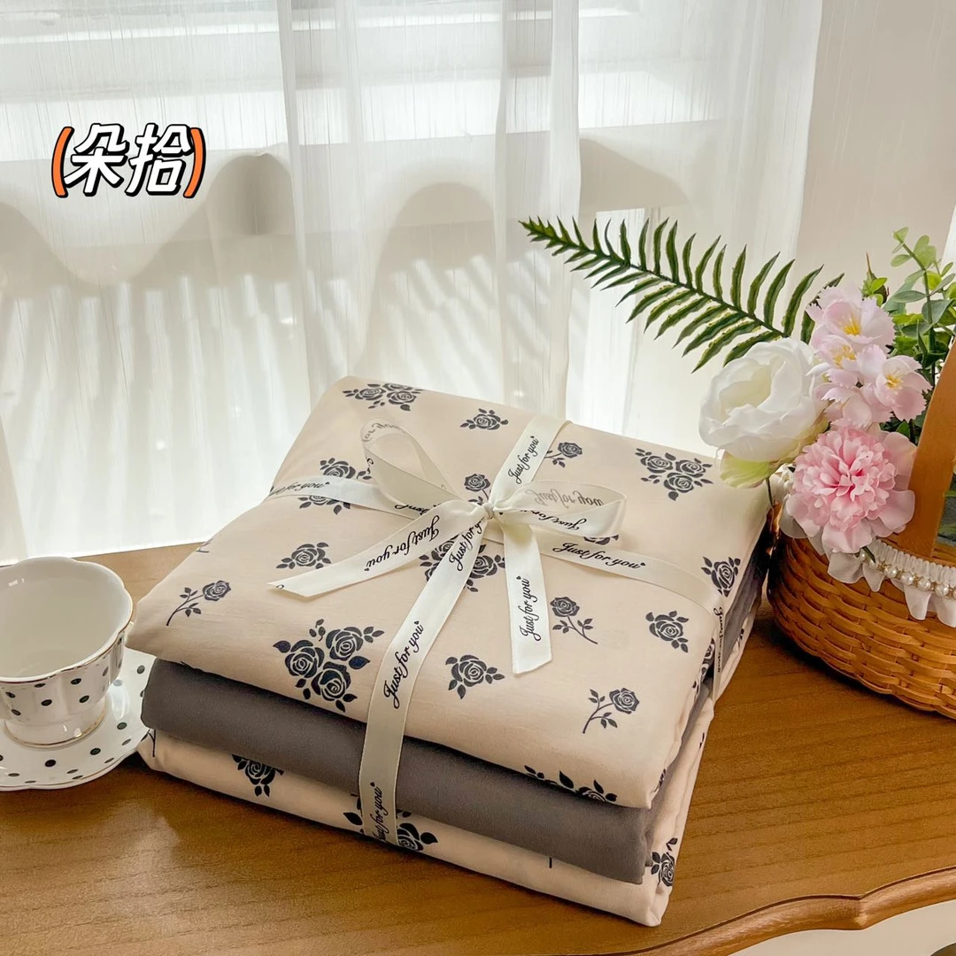 高克重针织棉双层纱A类母婴四件套加厚床品柔软精梳小清新印花