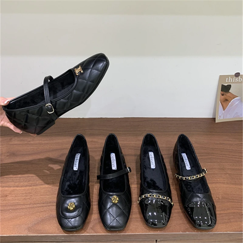 加绒内增高玛丽珍鞋女2025年冬季小香风方头浅口软皮豆豆乐福棉鞋