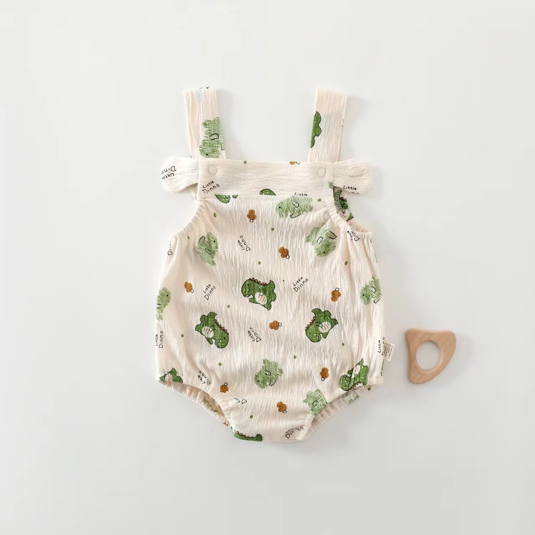 婴儿衣服宝宝夏季外出吊带连体衣泡泡皱布薄款男女新生儿夏天背心