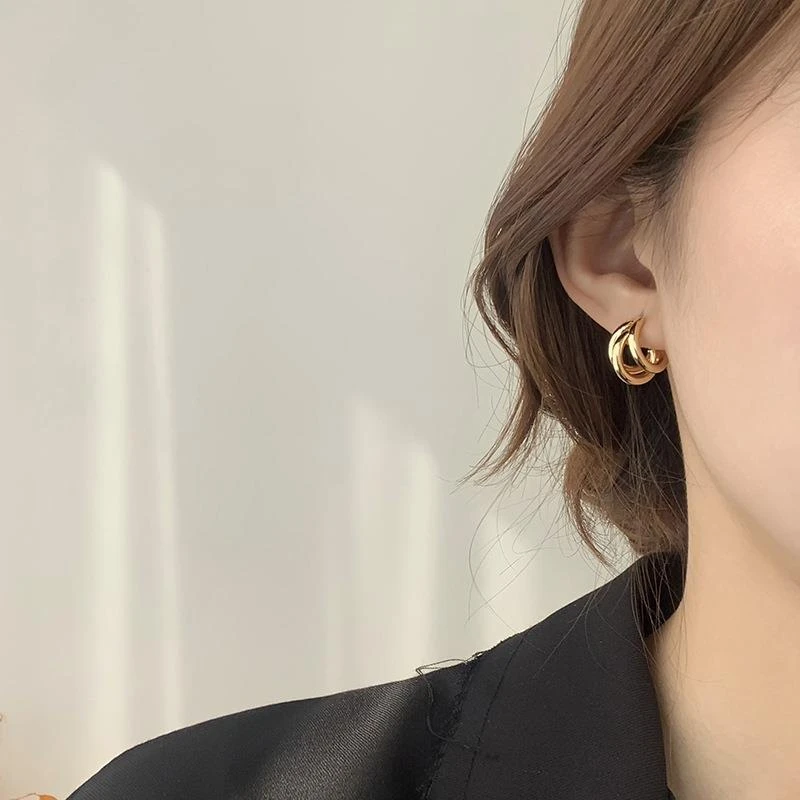 纯铜锆石耳饰 925银针ins个性耳圈百搭女冷淡风耳环韩国气质小众
