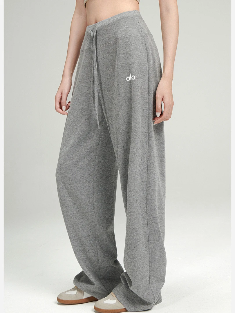 针织卫裤长裤瑜伽休闲运动直筒女灰色抽绳松弛阔腿健身