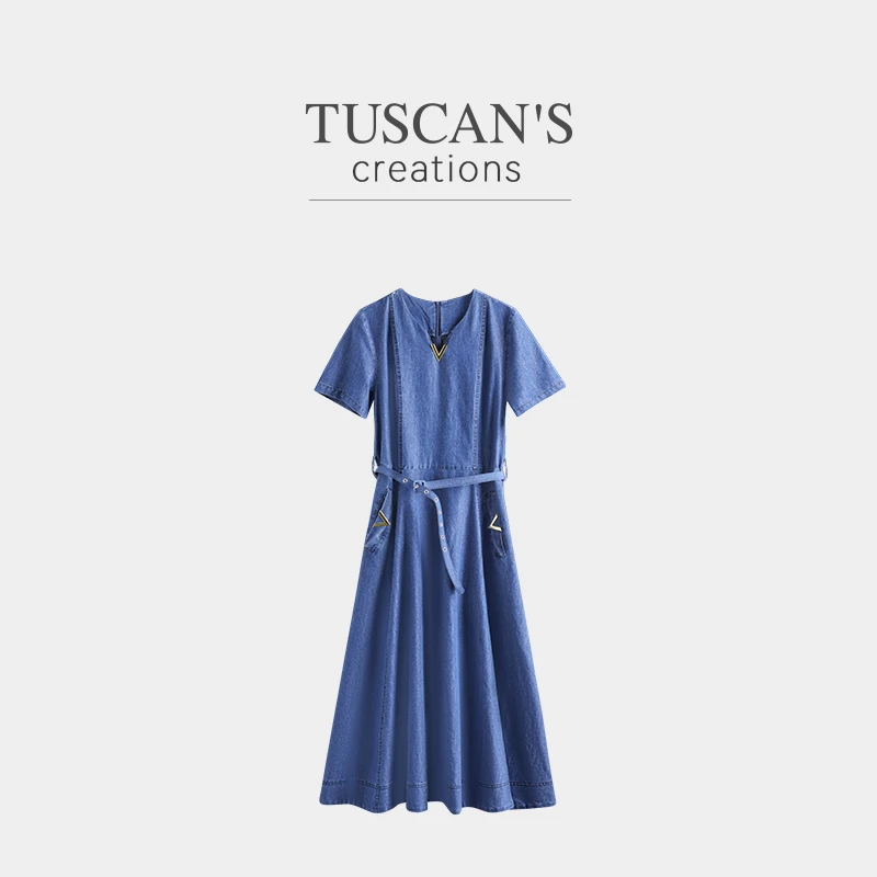TUSCAN'S CREATIONS时尚休闲夏季气质显瘦收腰牛仔中长裙时代双鱼