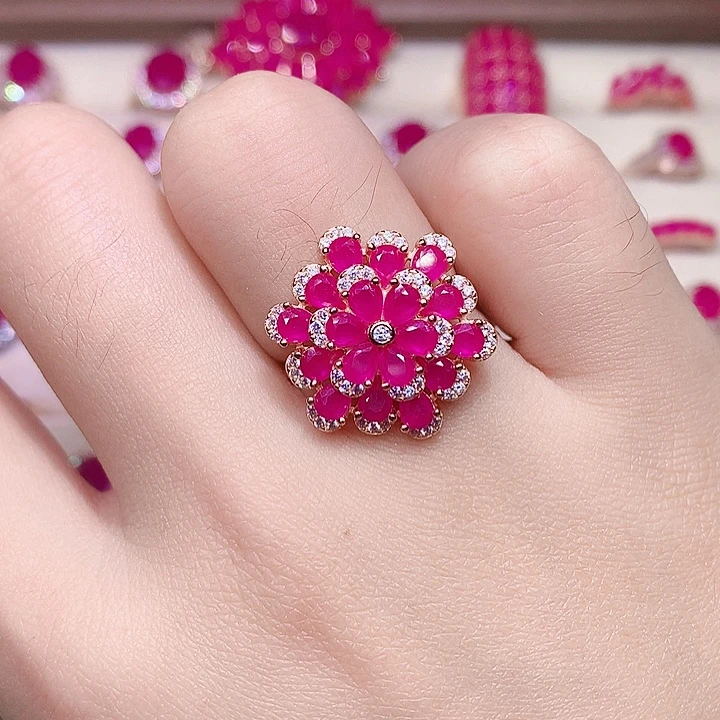 红宝石戒指银S925镶嵌