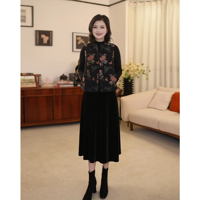 枫竺阿楠anan 时尚气质全松紧腰显瘦立裁丝绒半裙女气质A字直筒裙