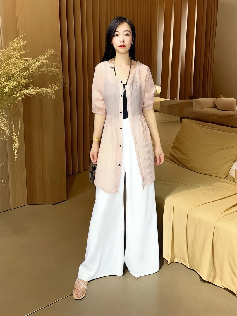 气质时尚设计师休闲休闲优雅中式宽松衬衫321（藕粉色）