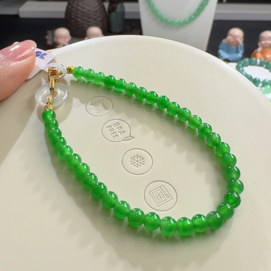 未镶嵌手链翡翠力推行家高冰木纳艳阳绿单圈4.4mm