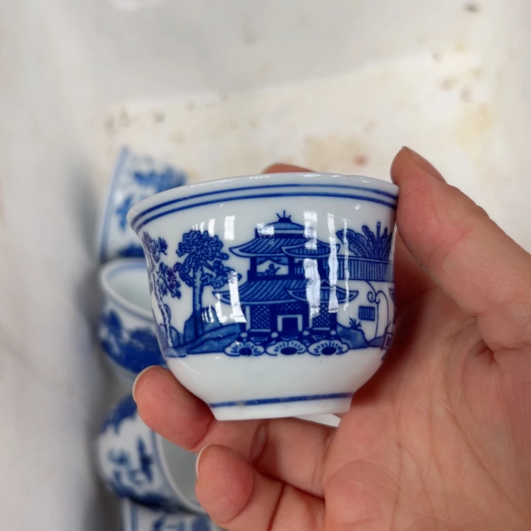 碗手绘梧桐小茶杯8个