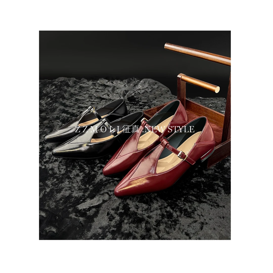 ZZMOLI“尼维斯”百搭时尚T字型尖头皮鞋女士休闲气质单鞋ZBX21023