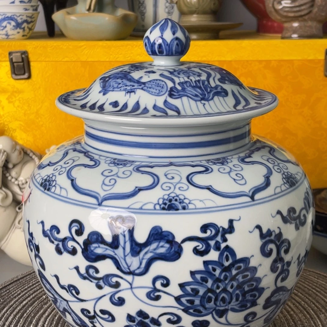 青花盖罐全美品美大****结