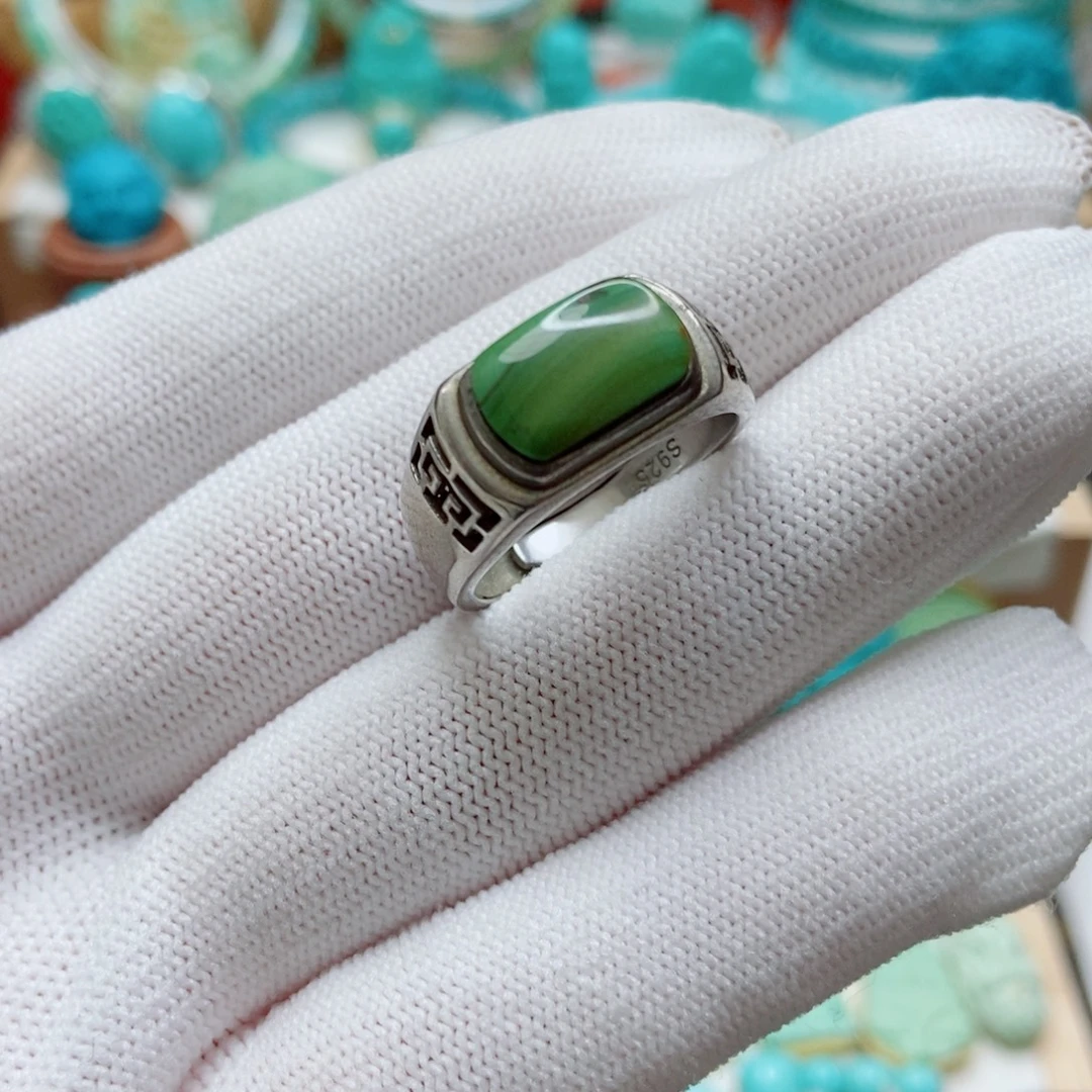 绿松石银S925镶嵌戒指