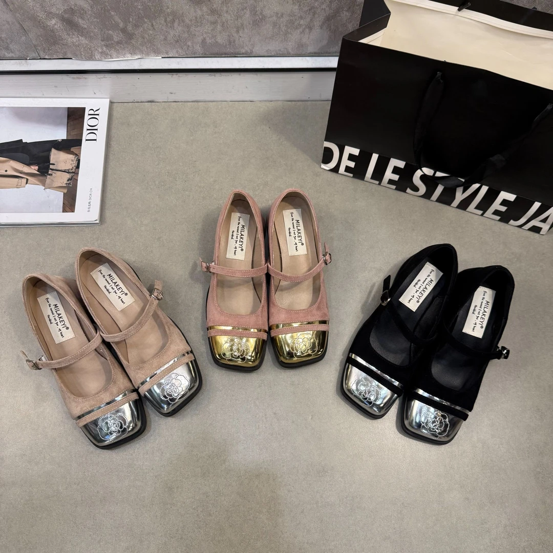 2025年春季夏季新款印花装饰一字带马蹄跟玛丽珍鞋爆款百搭单鞋