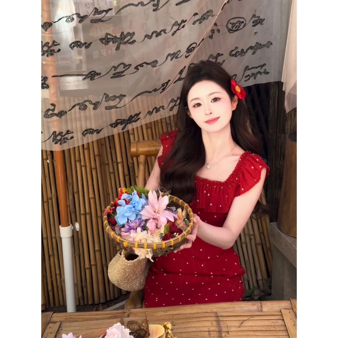 【骄阳】<77>大U领木耳边波点连衣裙时尚显瘦XMZH6566