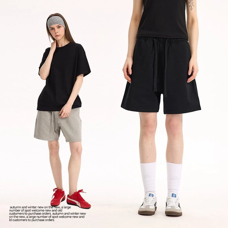 ChicSoso透气重磅黑色毛圈卫裤夏季宽松裤子休闲短裤男士加绒运动