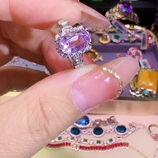 戒指锂辉石银S925镶嵌