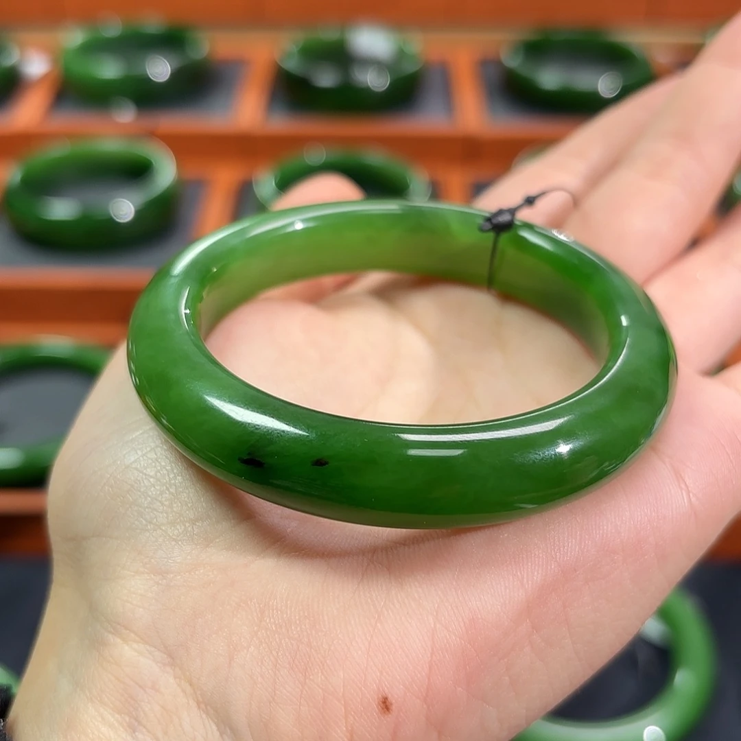 和田玉（碧玉）未镶嵌手镯果绿5354
