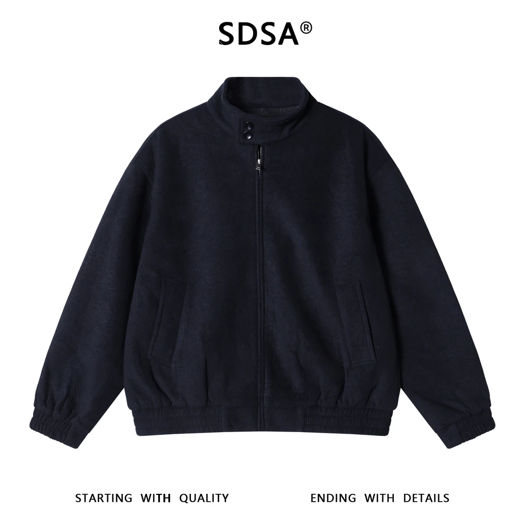 SDSA男士秋冬新款痞帅男装极简风纯色拉链立领夹克外套宽松开衫