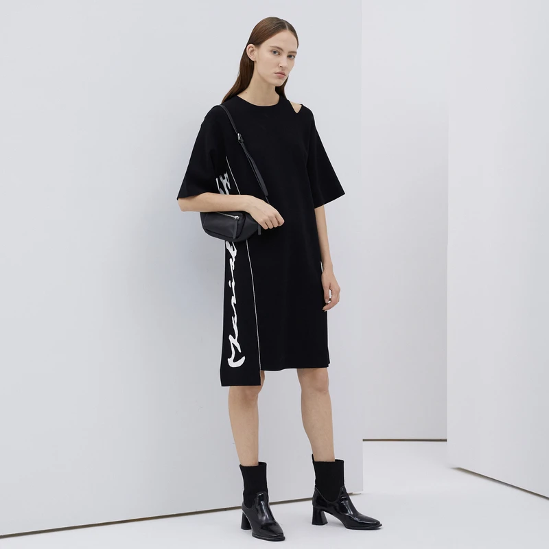 Marisfro玛丝菲尔连衣裙黑色时尚夏季玛丝菲尔小黑裙拼接春夏