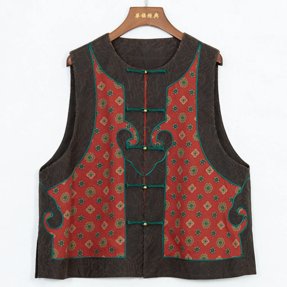 华族经典【花浅笑】桑蚕丝重缎香云纱重工如意唐装马夹女