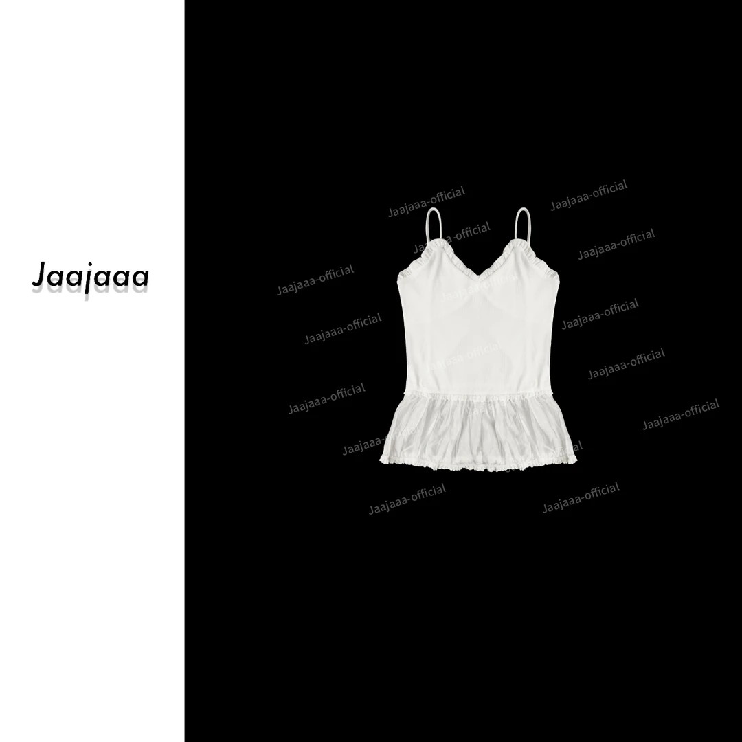 Jaajaaa松弛时区  甜美蕾丝拼接木耳边下摆吊带背心/IFEE