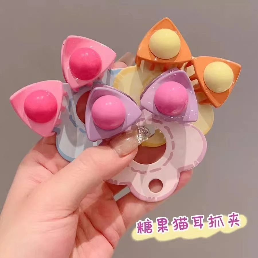 儿童甜美猫耳小抓夹圆圈发夹弹簧夹无痕夹子边夹发饰