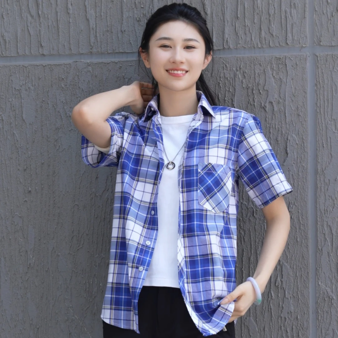2025夏季新款时尚百搭潮流格子男士休闲短袖衬衫韩版衬衣帅气日系